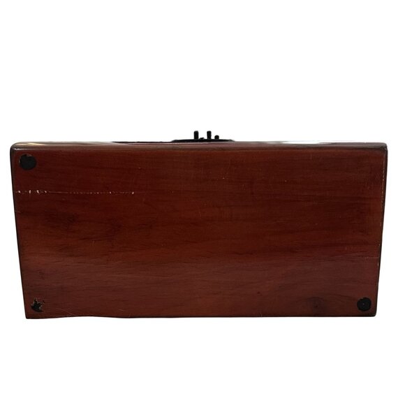 Pottery Barn Trinket Storage Box Antiqued Lacquered Red Wood with Damaged Lock - Picture 5 of 8